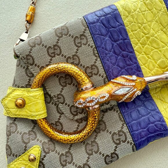 GUCCI by TOM FORD 2004 XL Vintage Runway Ad Campaign Horsebit Chain Bag Crystal - Picture 14 of 14